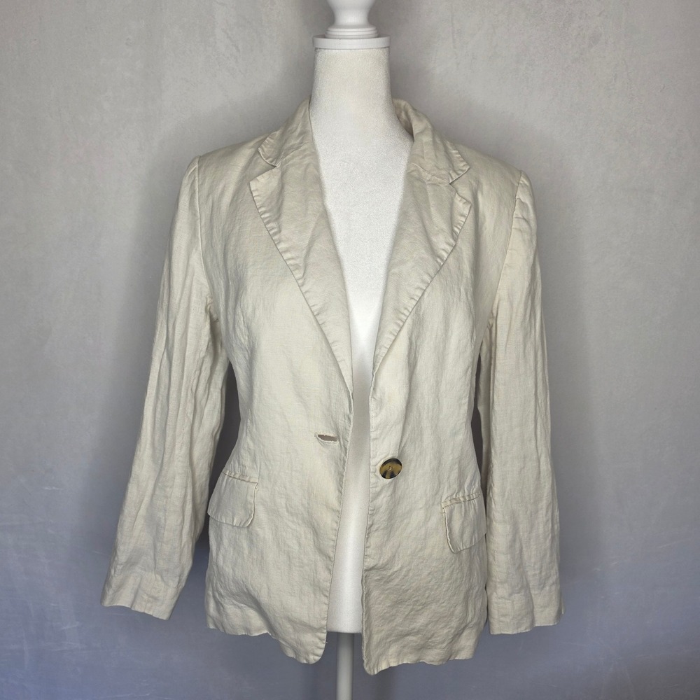 Quince 100% European Linen Old Money Style Structured Blazer Sand Size S